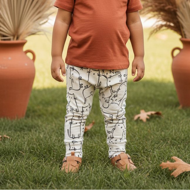 Calça Bebê e Infantil Unissex – Malha Algodão Estampado Gatinhos Minimalistas