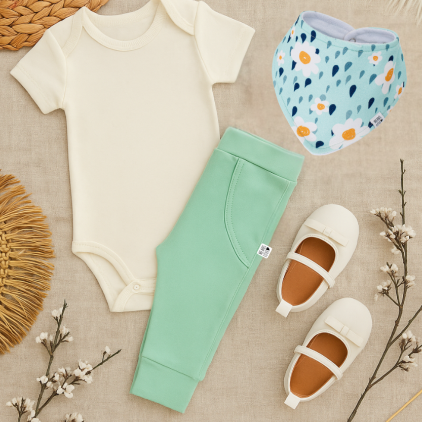 Calça Bebê/ Infantil Unissex Com Bolso Canguru - Malha Algodão Lisa | Menta