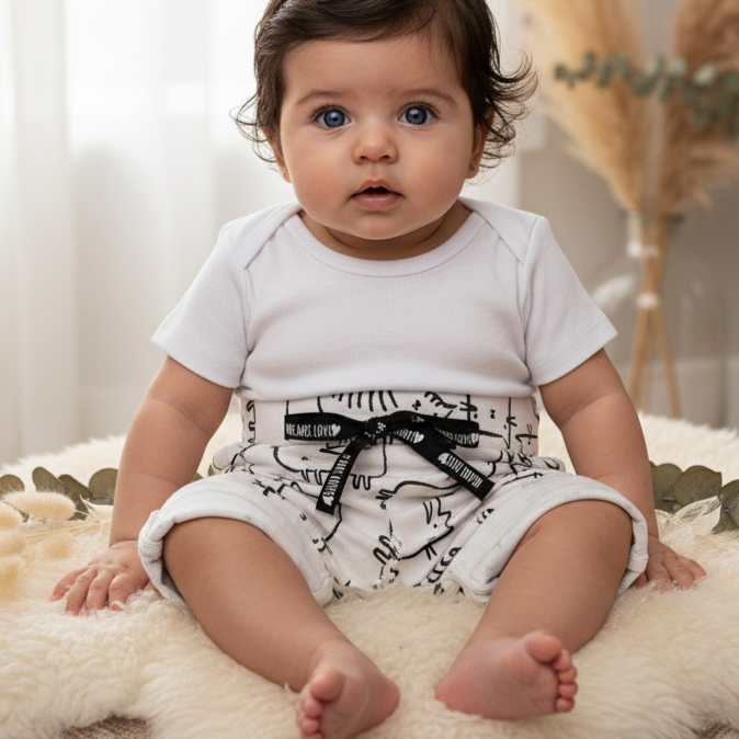 Bermuda Bebê e Infantil Menino – Malha Algodão Estampada | Gatinhos Minimalistas