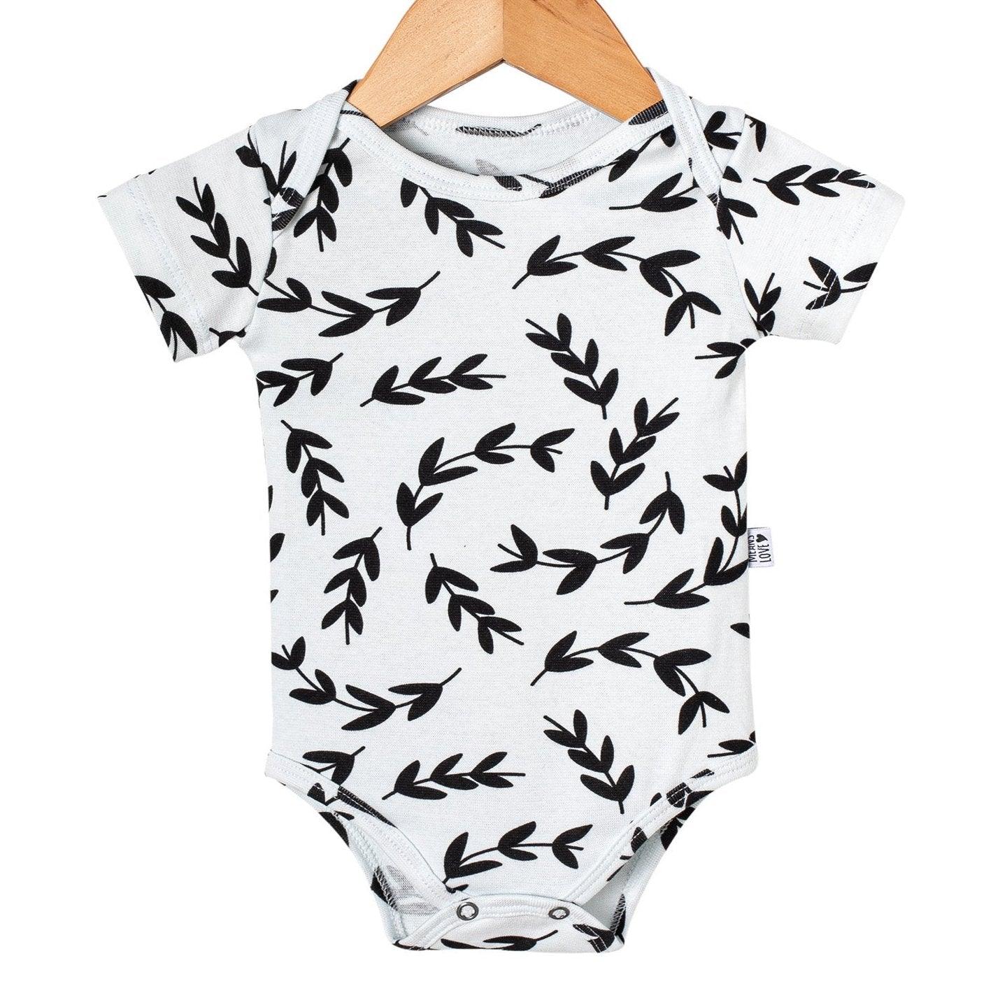 Body Infantil Manga Curta Unissex - Algodão Stretch Estampado | Folhas