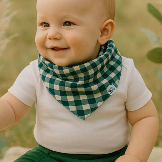 Bandana Babador Bebê Unissex – Algodão Stretch Estampado | Vichy Verde