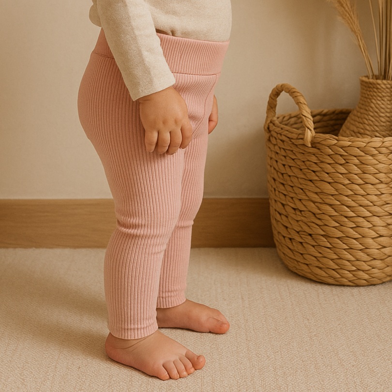 menina de pe com calca legging rosa claro canelada bebe means love baby2