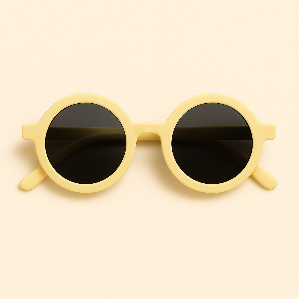 Óculos de sol infantil redondo unissex cor amarelo claro com proteção UV400 para crianças