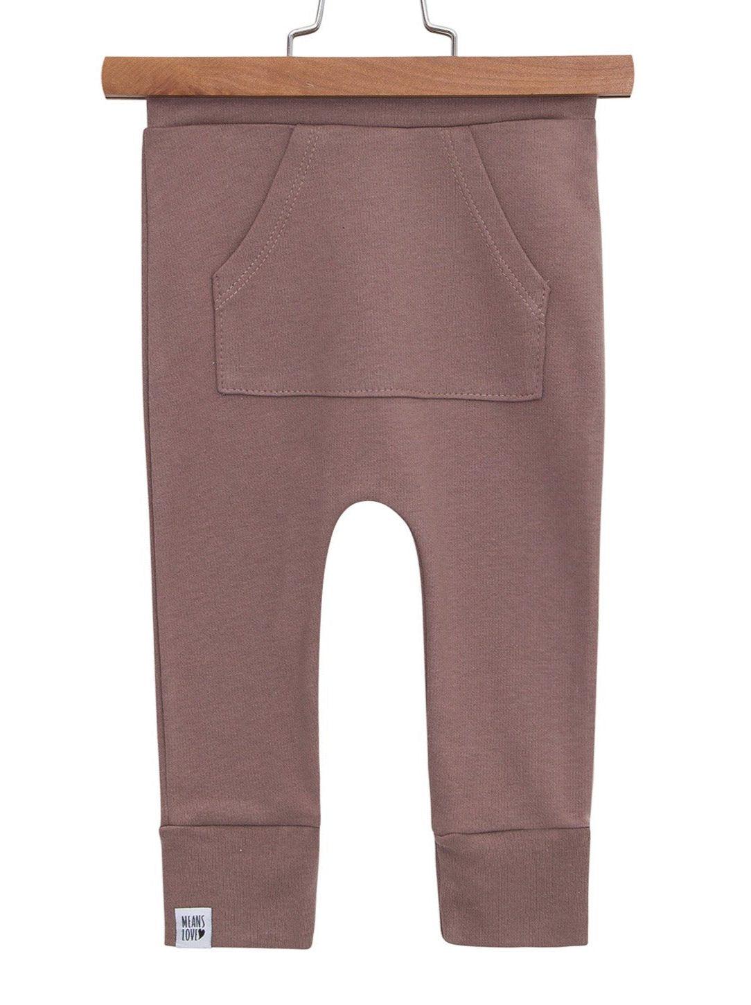 Calça Bebê e Infantil Unissex Com Bolso Canguru - Algodão Premium Liso | Caqui