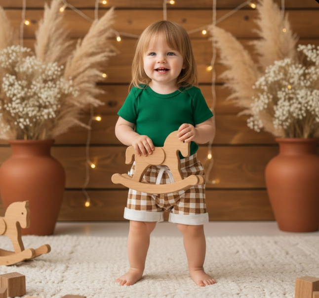 Look de Natal Minimalista para Bebês: Conforto, Elegância e Versatilidade no Verde Bandeira + Vichy Marrom