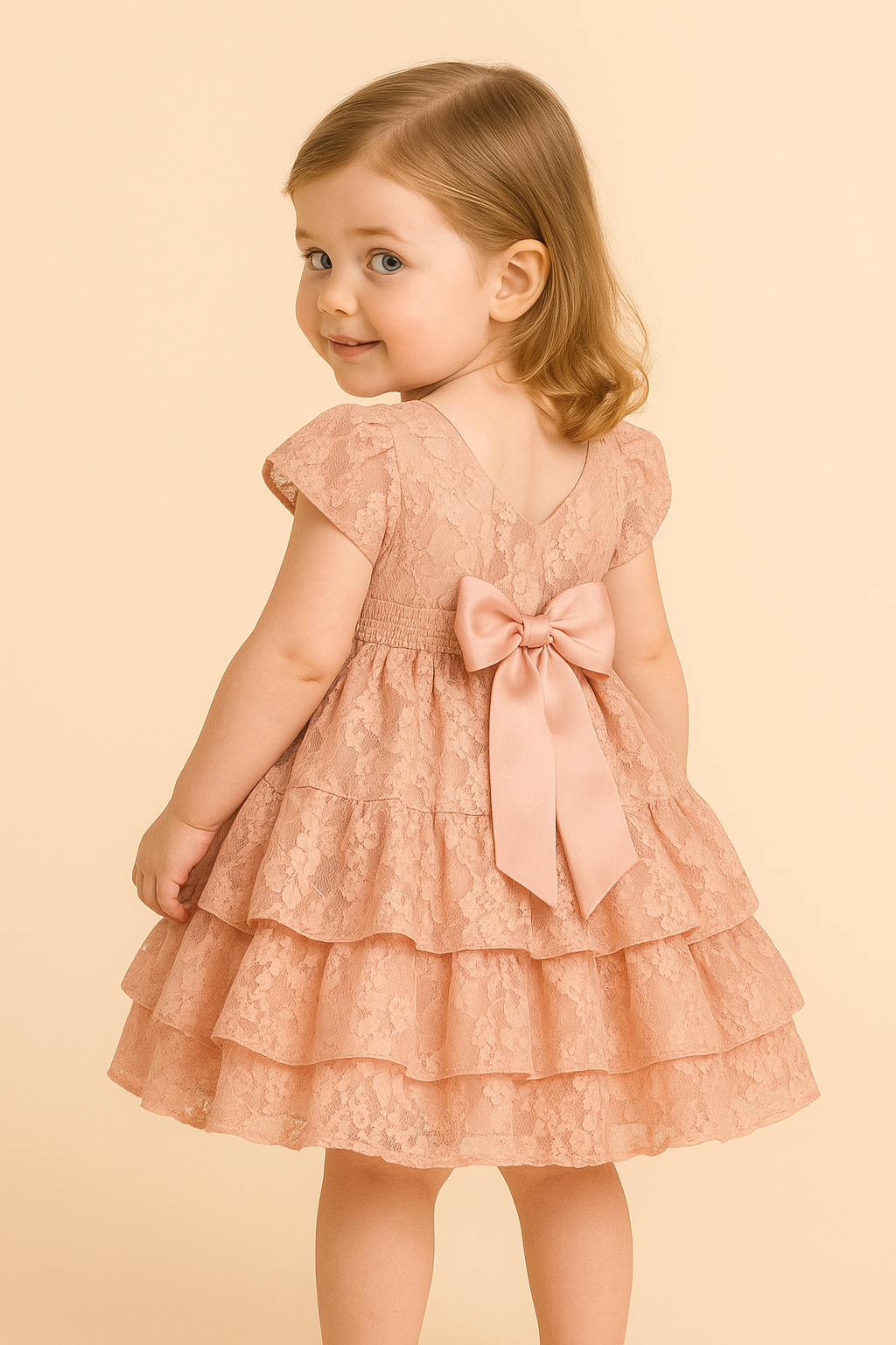 Vestido Infantil de Festa Rodado Rendado Rosê