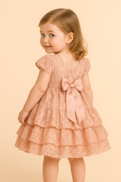 Vestido Infantil de Festa Rodado Rendado Rosê