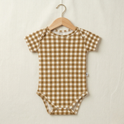 Body Manga Curta - Cotton Adapt | Vichy Marrom Clássico