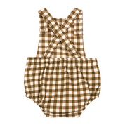 Salopete/Romper Bebê/Infantil Unissex [Cotton - Estampado] - Xadrez Marrom