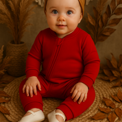 Macacão Bebê Com Zíper Frontal Unissex - Algodão Stretch Liso | Vermelho