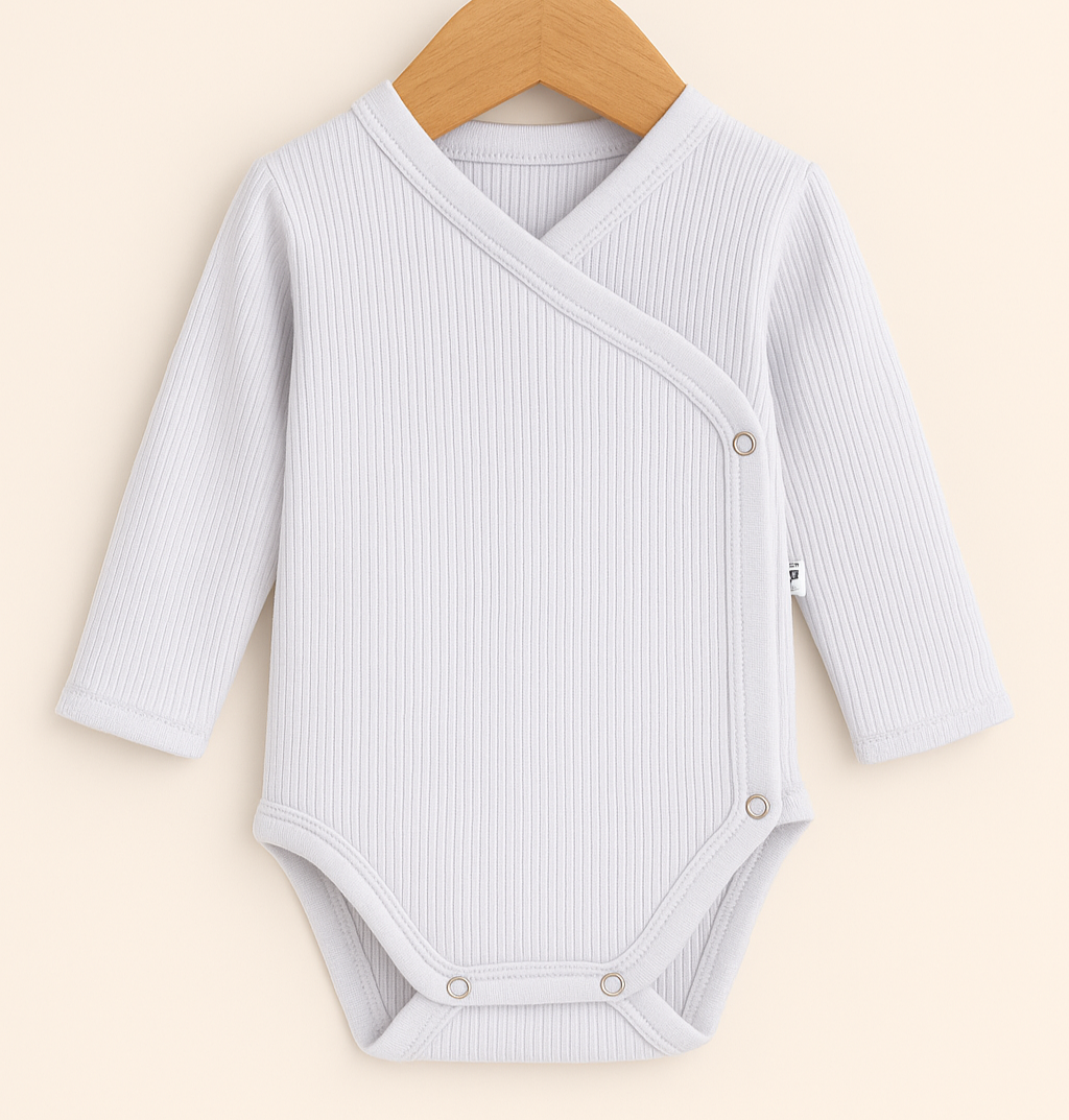 Body Kimono Bebê Recém-Nascido Unissex - Canelado Algodão Premium Liso | Branco