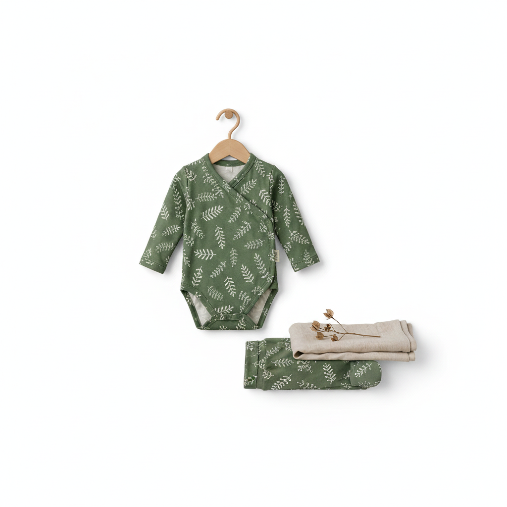 Conjunto Body Kimono + Calça com Pezinho – Recém-Nascido à 3 Meses | Oliveiras da Sorte