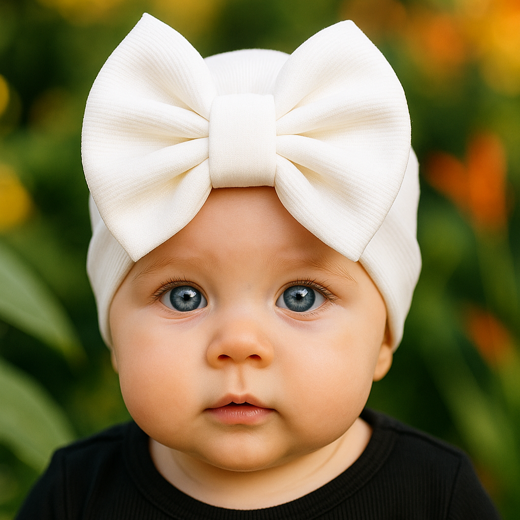Turbante Com Lacinho Bebê Menina - Algodão Stretch Liso | Branco