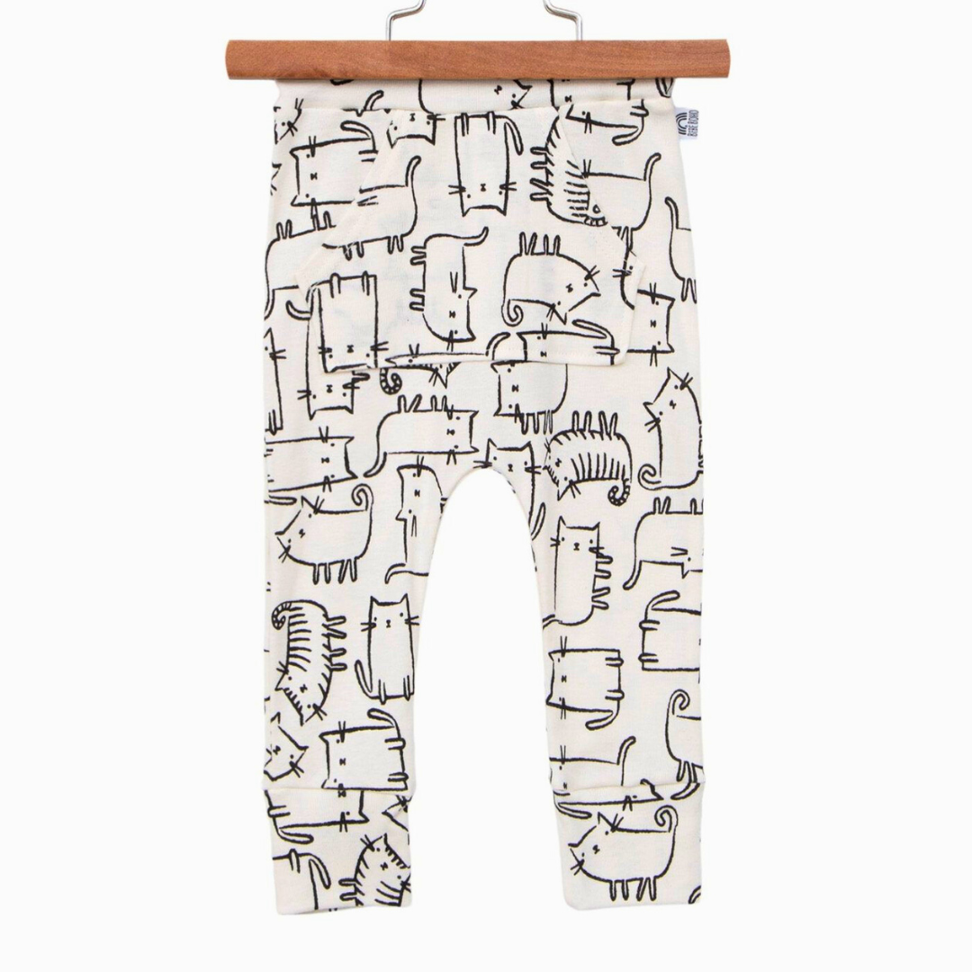 Calça Bebê/Infantil Com Bolsão Unissex [Malha Algodão - Estampada] - Gatos