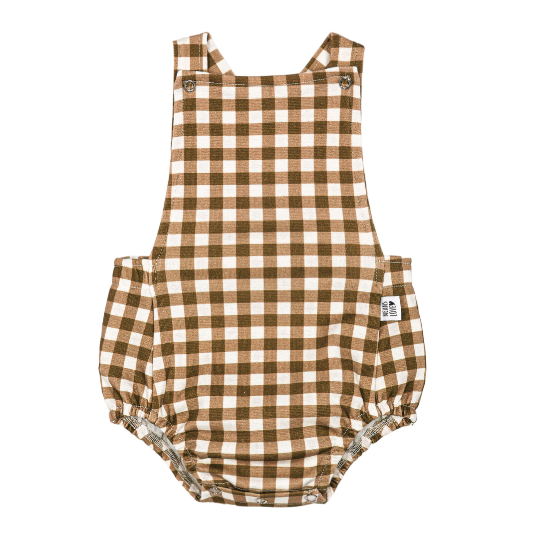 Salopete/Romper Bebê/Infantil Unissex [Cotton - Estampado] - Xadrez Marrom