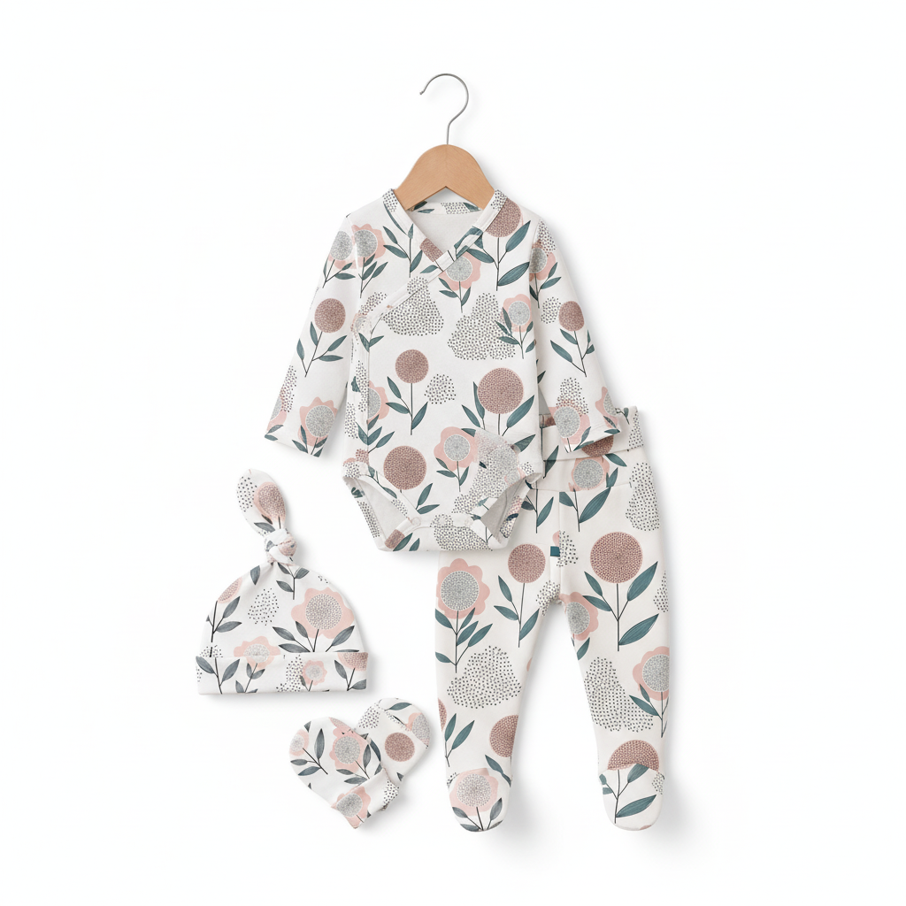 Saída Maternidade Recém-Nascido 4 Peças - Cotton Adapt | Nordic Bloom