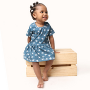 BODY VESTIDO BEBÊ MENINA [ALGODÃO - ESTAMPADO] - AZUL CRUZETAS