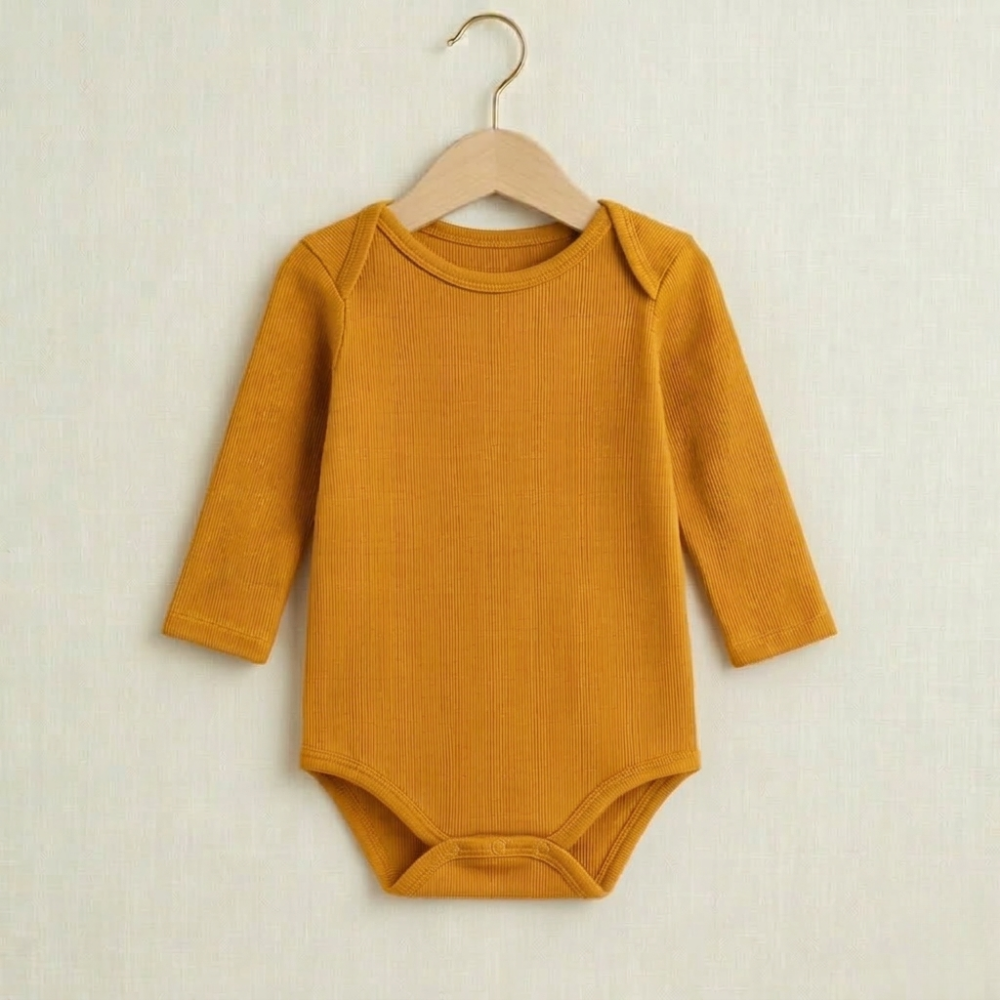 Body Manga Longa - Algodão Canelado | Mostarda