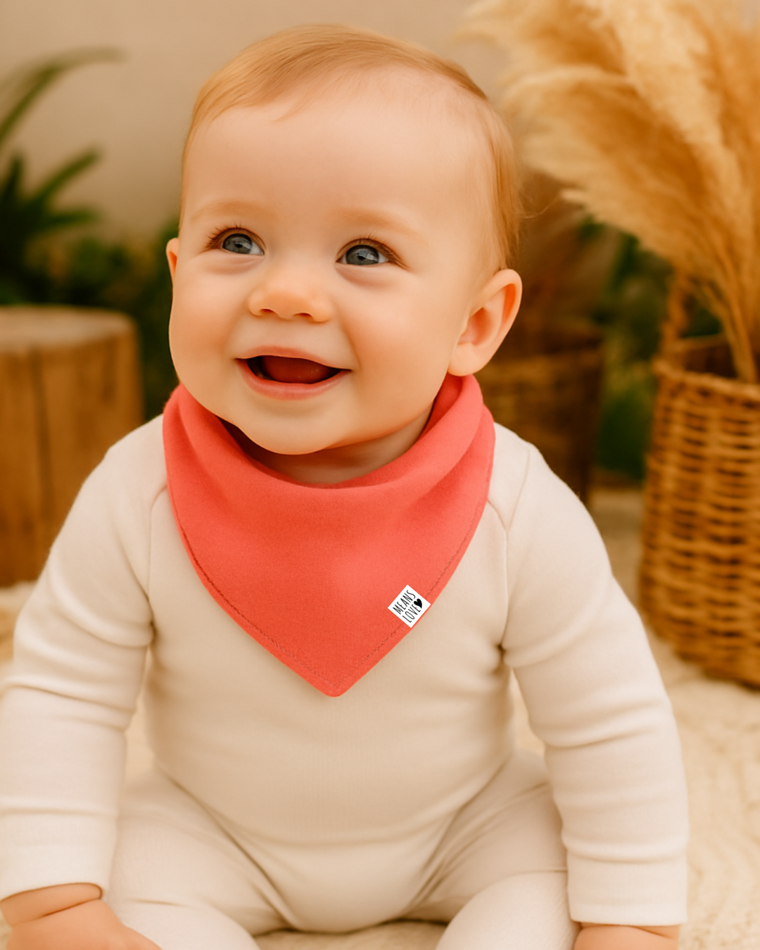 Bandana Babador Bebê Unissex – Algodão Stretch Liso | Coral