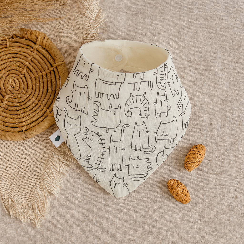 Bandana Babador Bebê Super Absorvente Forro Atoalhado Premium estampa exclusiva gatinhos minimalistas