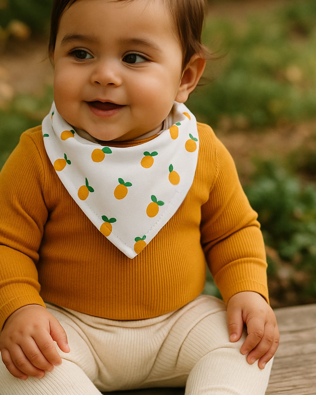 Bandana Babador Bebê Unissex – Algodão Estampado Premium | Mini Laranjinhas Boho