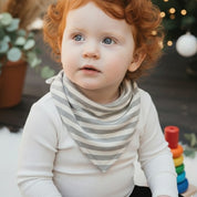 Bandana Babador Bebê Unissex –  Malha Algodão Estampada Exclusiva |  Listras Horizontais Cinza