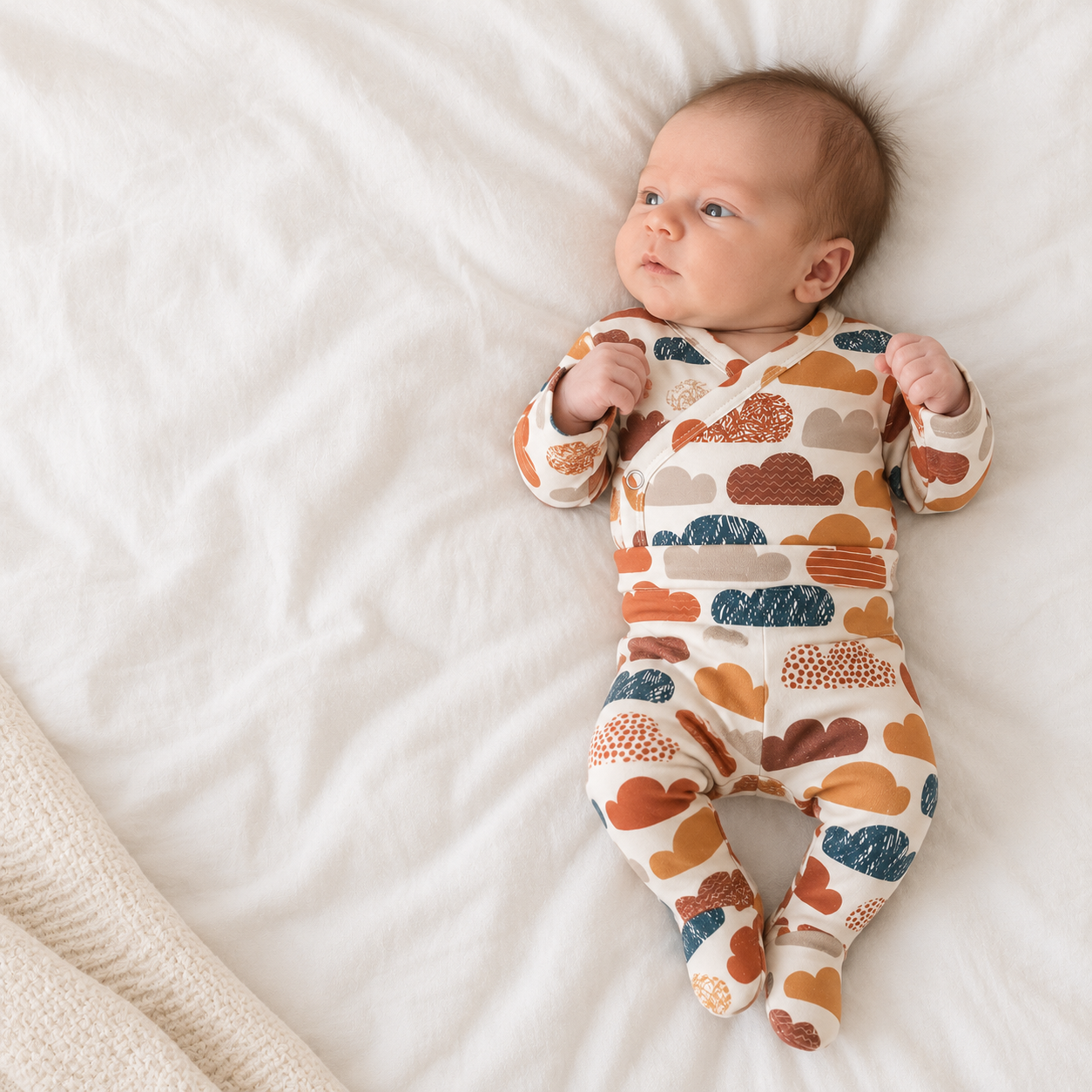 Conjunto Body Kimono + Calça com Pezinho – Recém-Nascido à 3 Meses | Nuvens de Outono