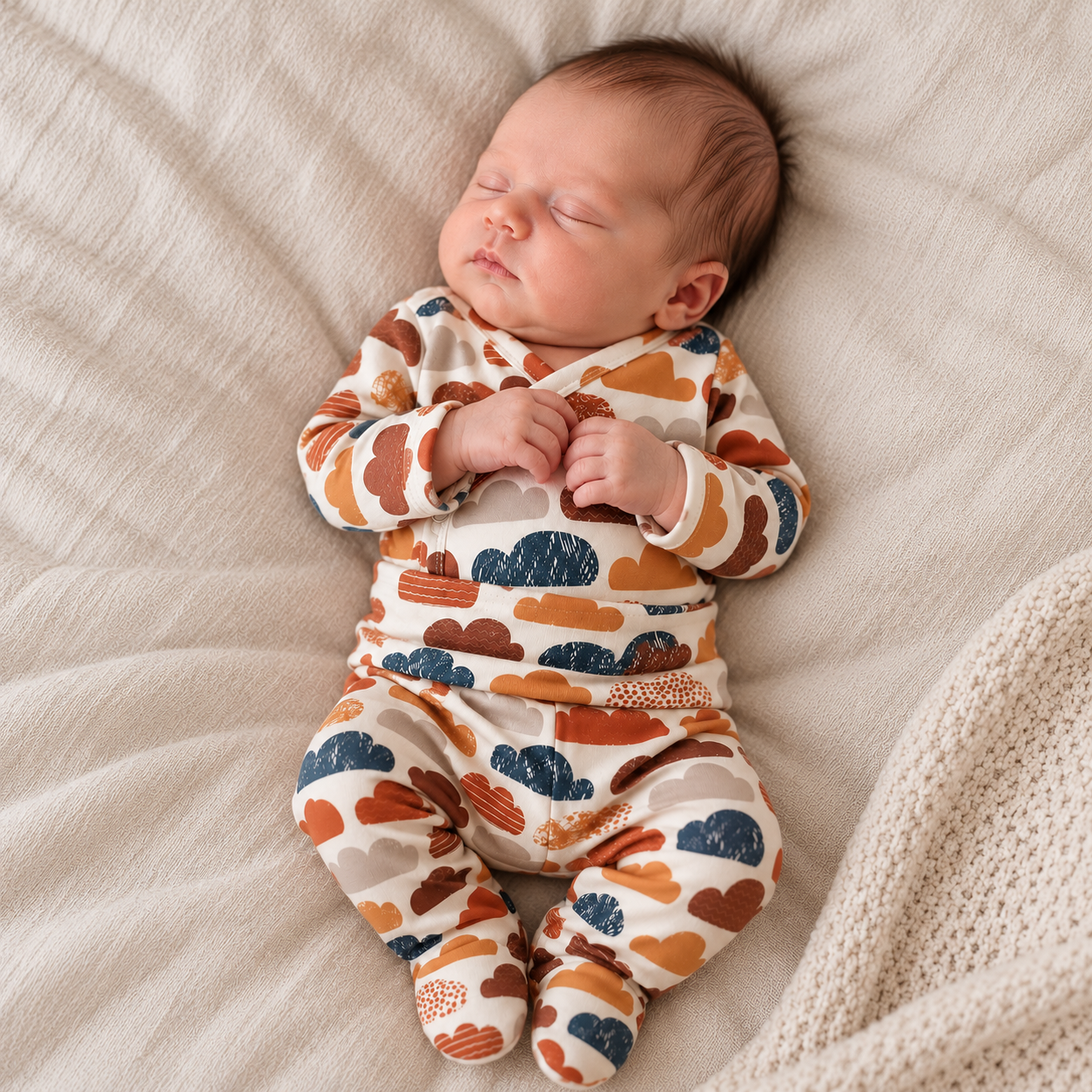 Conjunto Body Kimono + Calça com Pezinho – Recém-Nascido à 3 Meses | Nuvens de Outono