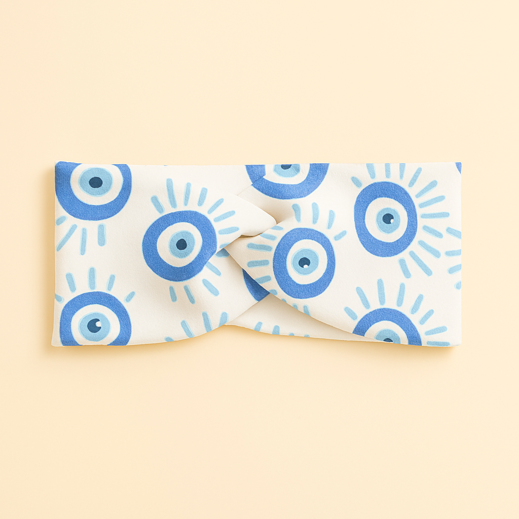 Faixinha de Cabelo Bebê - Algodão Stretch Estampa Exclusiva | Olho Grego Azul