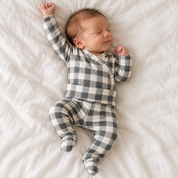 Conjunto Body Kimono + Calça com Pezinho – Recém-Nascido à 3 Meses | Cotton Adapt - Vichy Preto