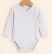 Body Kimono Bebê Recém-Nascido à 3 Meses Unissex - Algodão Canelado Premium Liso | Branco
