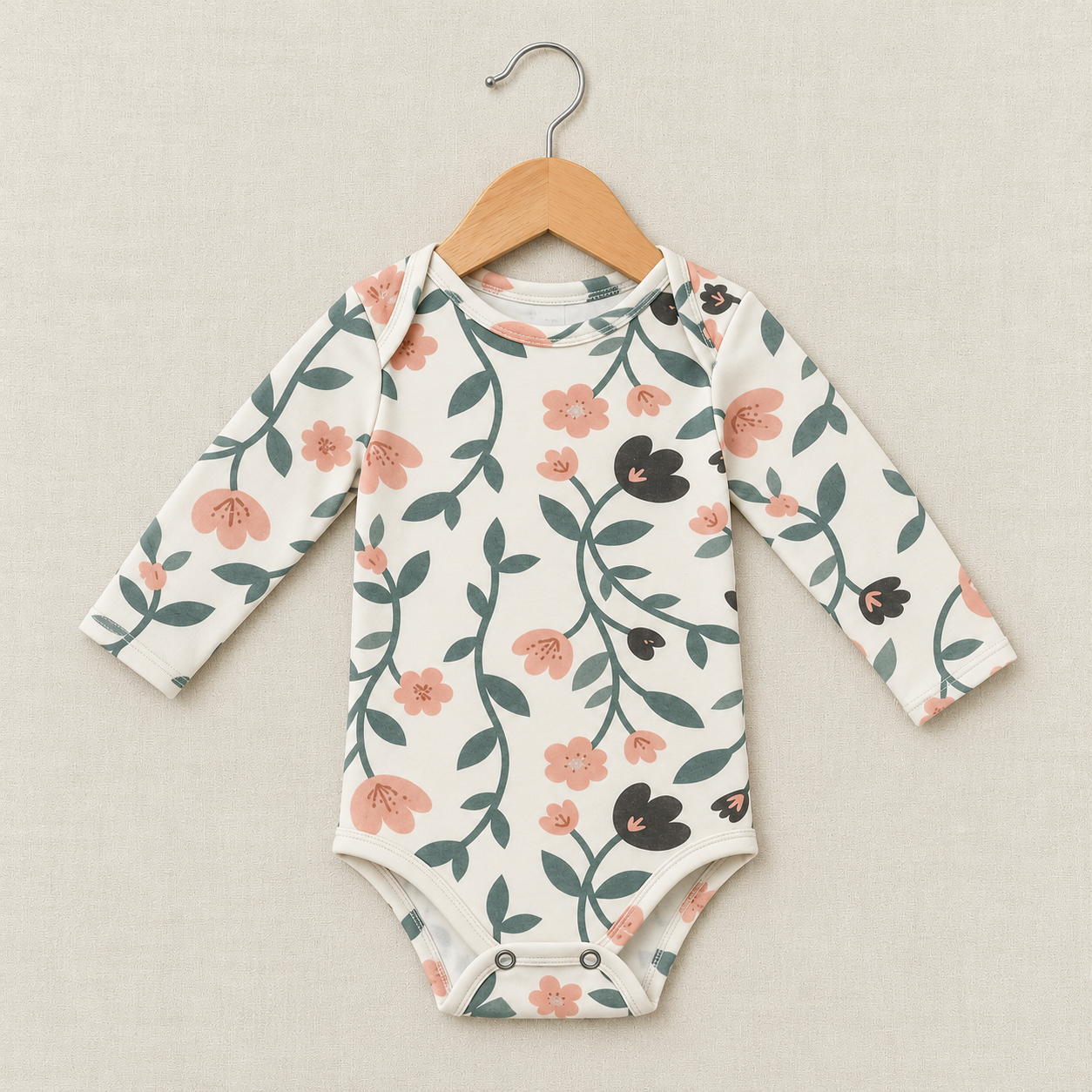 Body Manga Longa – Cotton Adapt | Floral Vintage Tons de Azul