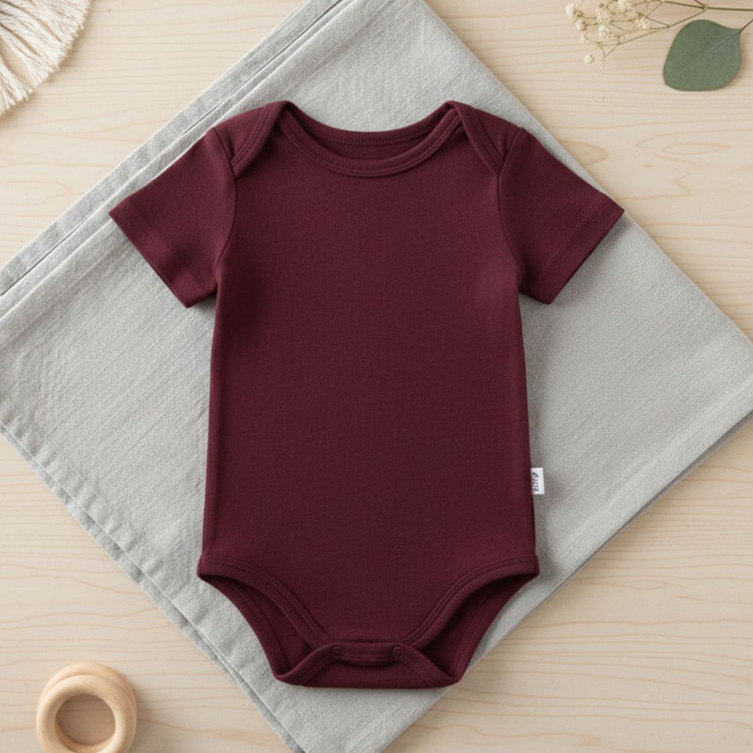 Body Bebê e Infantil Unissex Manga Curta – Tecido Algodão Stretch Liso | Merlot