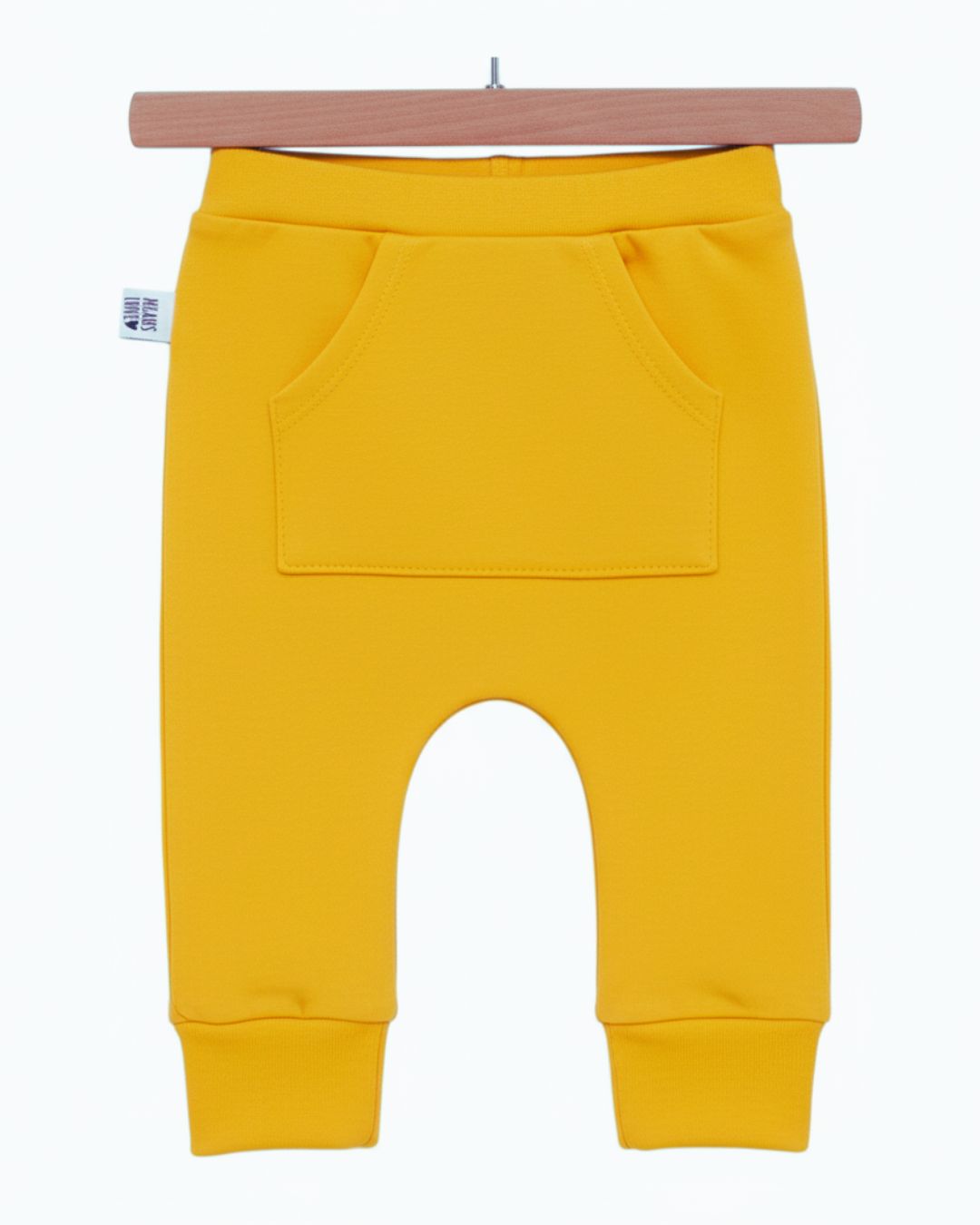 Calça Bebê e Infantil Unissex Com Bolso Canguru - Algodão Premium Liso | Amarela
