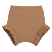 Short Bebê e Infantil Plissado Menina – Algodão Canelado Premium Liso | Marrom Claro