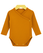 Body Kimono Bebê Recém-Nascido à 3 Meses Unissex - Algodão Canelado Premium Liso | Mostarda