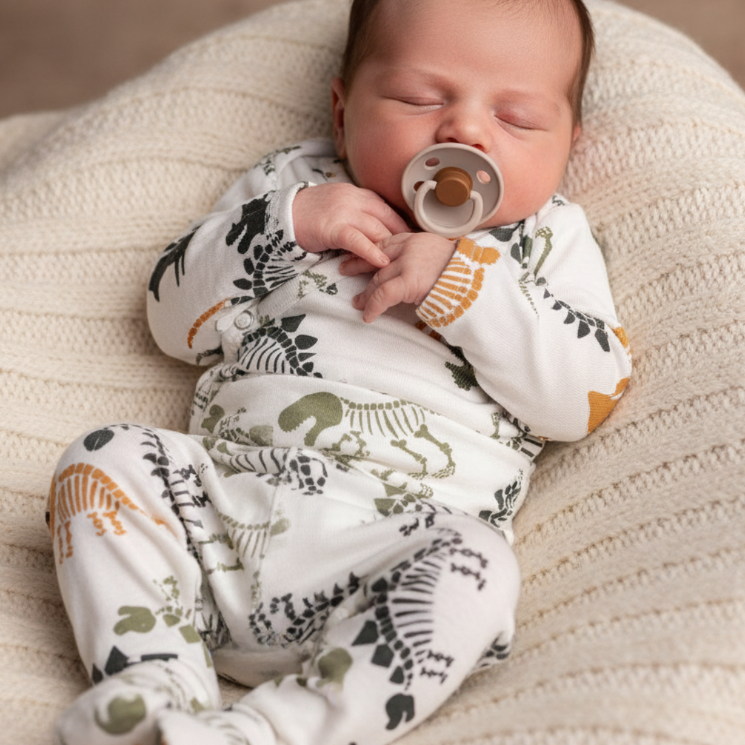 Kit: Body Kimono Recém-Nascido à 3 Meses + Calça de Pezinho Recém-Nascido à 3 Meses - Malha Algodão Estampada | Fósseis