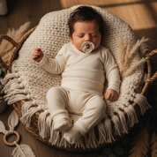 Kit: Body Kimono Recém-Nascido à 3 Meses + Calça de Pezinho Recém-Nascido à 3 Meses - Canelado Premium Liso | Off White