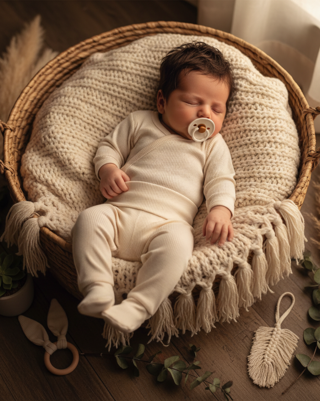 Kit: Body Kimono Recém-Nascido à 3 Meses + Calça de Pezinho Recém-Nascido à 3 Meses - Canelado Premium Liso | Off White