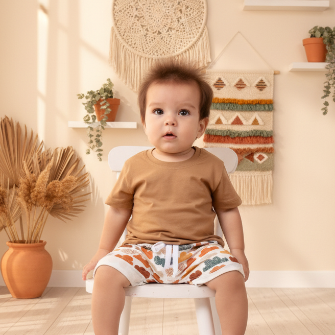 Camiseta bebe infantil 100 por cento algodao lisa means love baby cor marrom claro bebe vestindo