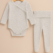 Kit Recém-Nascido – Calça com Pezinho + Body Kimono Unissex - Malha Algodão Estapada | Dots