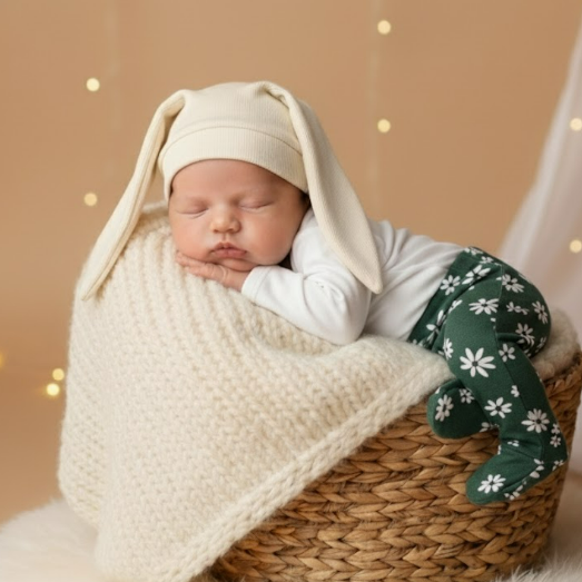 Kit: Body Kimono Algodão Premium Liso Branco + Calça de Pezinho Algodão Premium Estampa Exclusiva Daisy | Recém-Nascido à 3 Meses