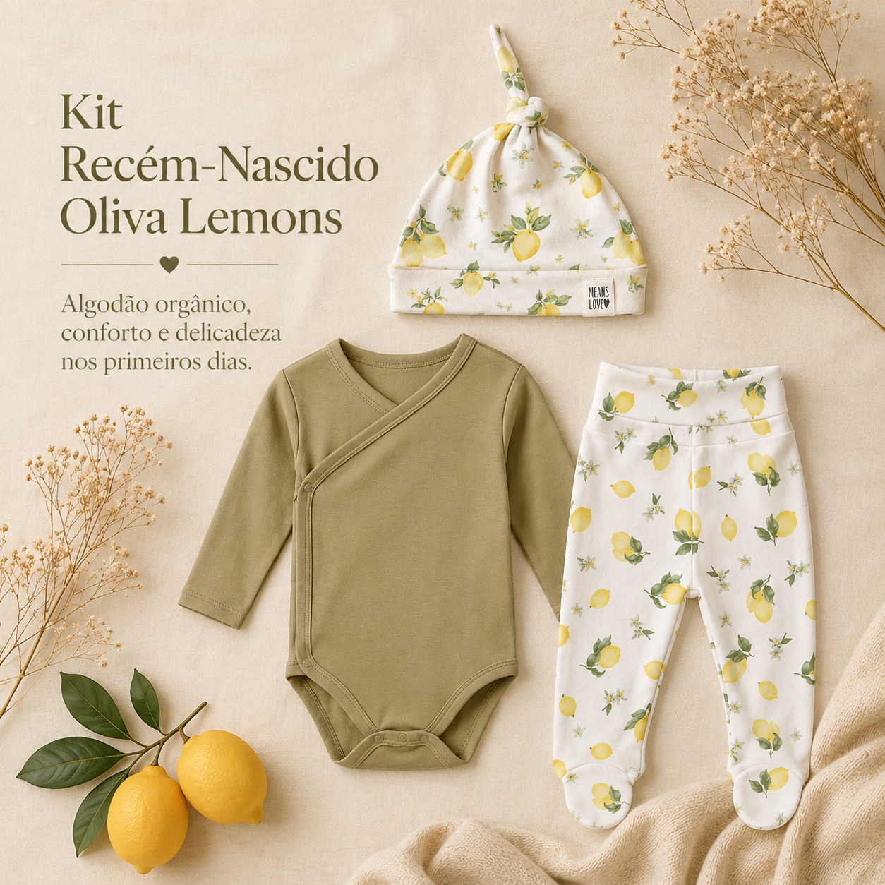 Kit RN Essencial – Look Primeiro Dia | Lemons + Oliva Natural Orgânico
