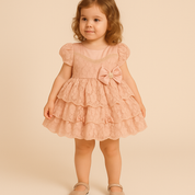 Vestido Infantil de Festa Rodado Rendado Rosê