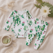 Kit Body Kimono + Calça com Pezinho Recém-Nascido a 3 Meses - Cotton Adapt | Cactos Tropical