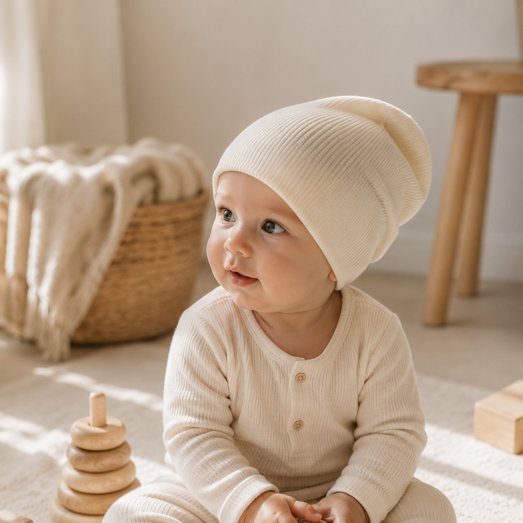 Touca Beanie Dobrável - Algodão Canelado | Off White