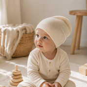 Touca Beanie Dobrável - Algodão Canelado | Off White