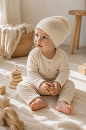Touca Beanie Dobrável - Algodão Canelado | Off White
