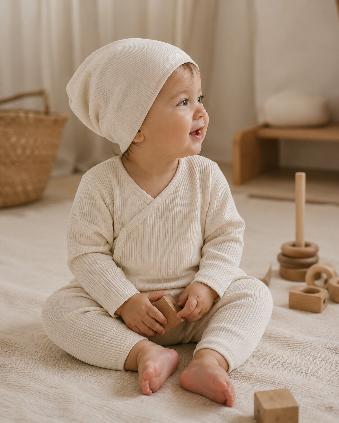 Touca Beanie Dobrável - Algodão Canelado | Off White