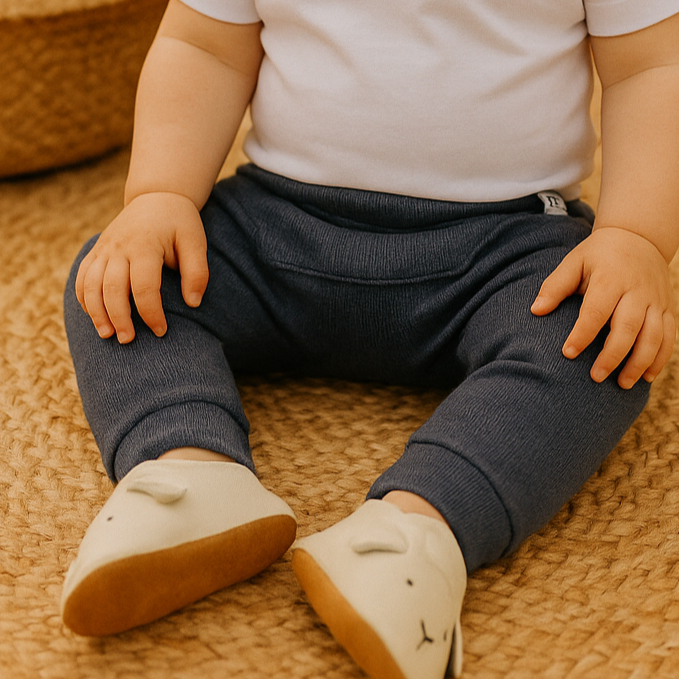 Calça Bebê e Infantil Bolsão Canguru Unissex – Canelado Premium Liso | Azul Marinho Mescla